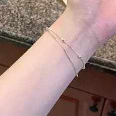 pulseira pulseira feminina 925 prata esterlina dupla camada empilhada pulseira de contas redondas simples ins luz luxo n