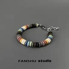 pulseira masculina pulseira Nicho masculino feminino colorido pedra vulcânica Design Hip-Hop costura pulseira casal aces
