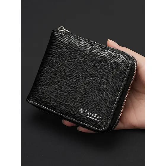 carteira masculina carteira masculina com ziper CarrKen Novo Estilo de Negócios Masculino Simples Zíper Carteira Curta J