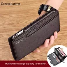 carteira masculina com ziper carteira masculina Bolsa masculina carteira longa textura de couro genuíno grande capacidad
