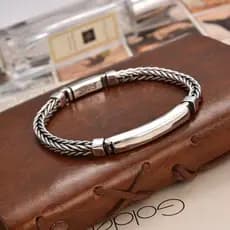 pulseira pulseira masculina S925 Thai prata prata brilhante simples pulseira tecida à mão All-match clássico pulseira pr