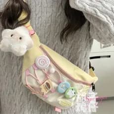 Japonês bonito feminino saco de peito feminino versão coreana nicho Design contraste cor saco do mensageiro doce legal n