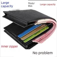 carteira masculina com ziper carteira masculina Carteira masculina de textura de couro genuíno, carteira curta multifunc