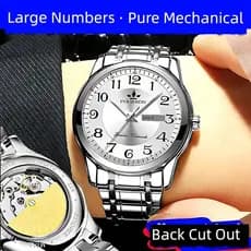 relogio masculino Swiss famoso relógio automático puro relógio mecânico grande Digital luminoso calendário banda de aço