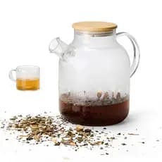 Chaleira de Vidro com Tampa de Bambu 1,8L - Resistente ao Fogo e Fácil de Limpar
