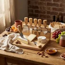 kit de facas para queijo com Tábua e Suporte Magnético em Madeira 5 Peças Cozinha e Mesa com Faca Conjunto