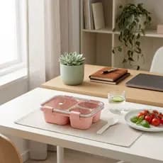 Marmita Bento Box com Divisórias e Talheres Rosa Cozinha e Mesa Plástico Divisória
