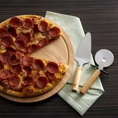 Kit Pizza 3 Peças Tábua de Madeira Redonda Cortador de Pizza Espátula para Servir Pizza Cozinha Gourmet