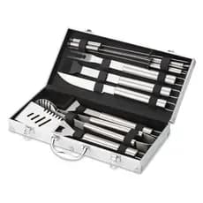 Kit Churrasco 10 Peças em Maleta de Alumínio Inox Completo com 4 Espetos
