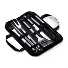 Kit Churrasco 9 Peças em Aço Inox com Estojo de Nylon – Completo com 4 Espetos, Faca, Garfo e Acessórios