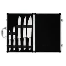 Kit Facas 5 Peças em Aço Inox com Maleta de Alumínio – Facas Profissionais para Cozinha e Churrasco