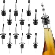 Kit 12 Bico Dosador Inox Biqueira Licor Azeite Xarope Óleo Vinagre Líquidos Bica Tampa Garrafa Borracha