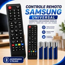 Controle Remoto Universal para TV Samsung Smart TV Smart Hub Compatível com LED LCD Plasma + 2 Pilhas Inclusas