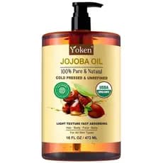 Óleo de jojoba puro orgânico certificado pelo USDA, 16 onças fluidas, óleo de jojoba 100% natural, adequado para cabelo,