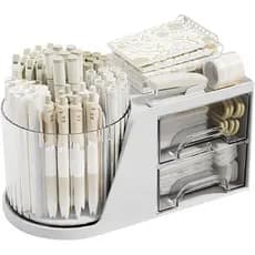 Organizador de Mesa com Suporte Giratório para Lápis e Canetas e 2 Pequenas Gavetas, Organizador de Mesa para Organizaçã