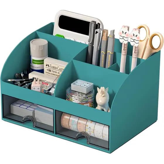 Organizador de Mesa COMFYROOM com 6 Compartimentos e 2 Gavetas, Organizador de Maquiagem em Plástico, Porta-Canetas para