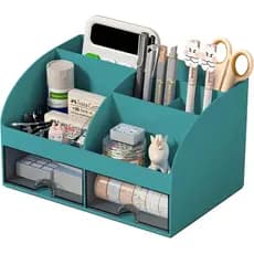 Organizador de Mesa COMFYROOM com 6 Compartimentos e 2 Gavetas, Organizador de Maquiagem em Plástico, Porta-Canetas para