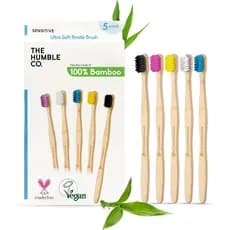 Escovas de Dente de Bambu The Humble Co, Pacote com 5 - Cerdas Ultra Macias, Escova de Dente de Bambu Natural - Cerdas M