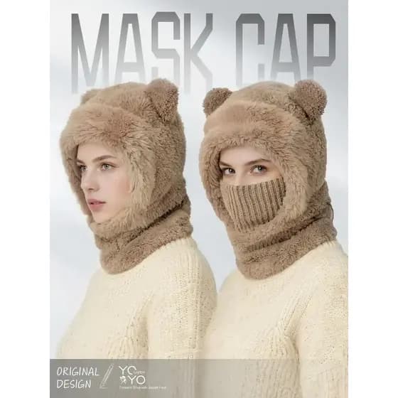 Design original, elegante e fofo com orelhas de urso, chapéu à prova de vento, adequado para aquecer no inverno e proteg