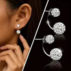 Brincos de Prata Esterlina 925 com Dupla Esfera para Mulheres, Brincos Pendentes 2 em 1 Frente e Verso, Joia de Orelha H