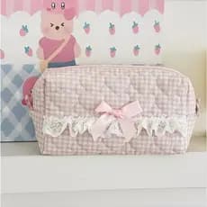 Bolsa de Maquiagem Rosa Gingham para Mulheres, Nécessaire de Viagem para Pincéis de Cuidados com a Pele e Artigos de Hig