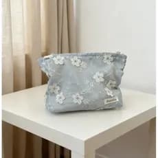 Bolsa de Maquiagem Floral em Relevo, Organizador de Cosméticos de Grande Capacidade para Mulheres, Bolsa de Mão com Zípe
