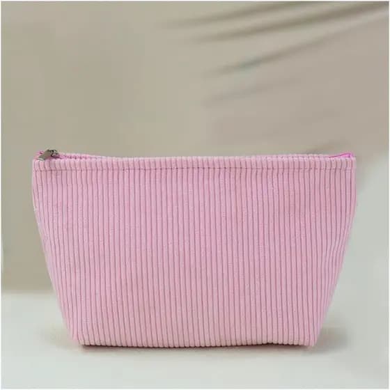 Bolsa de Maquiagem para Mulheres, Necessaire de Corduroy, Organizador de Maquiagem de Viagem Fofo (Rosa)