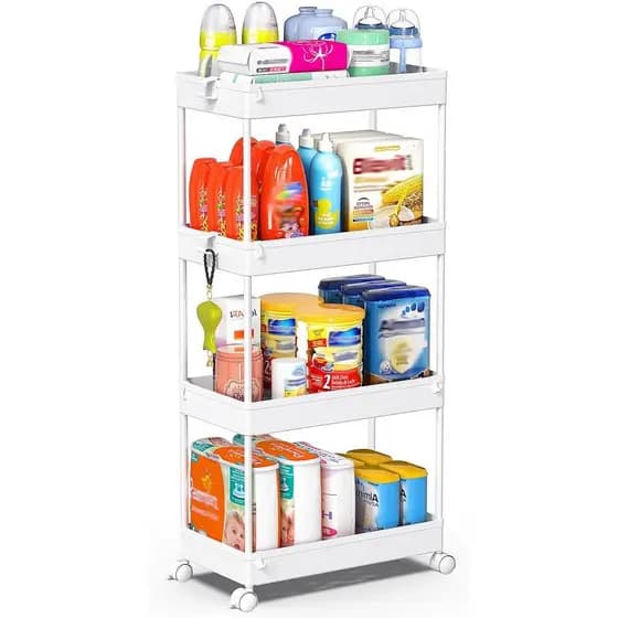 Carrinho de Armazenamento SPACEKEEPER, Unidade de Prateleiras Móveis de 4 Níveis, Carrinho Utilitário com Rodas para Ban