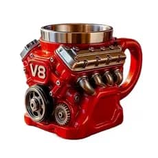 Caneca de café com tema de motor, estilo retrô, caneca de aço inoxidável com motor V8 realista, caneca de carro personal