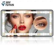 Espelho de maquiagem para para-sol de carro JOYTUTUS com 3 lâmpadas LED, bateria recarregável USB de 1500mAh, controle s
