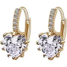 Brincos em Forma de Coração com Zircônia, Argola Pendente para Mulheres, Joias Charmosas para Casamento, Banhados a Ouro