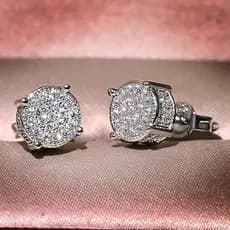 Brincos de Argola Revestidos de Ouro/Prata com Diamantes Incrustados, com Zircônia Cúbica Brilhante e Centro de Pedra Pr