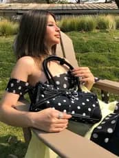 TooToo Bolsa de bolinhas feminina início da primavera preta moda All-Match bolsa baguete nas axilas