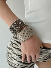 TooToo Hip Hop Strass Versão Larga Pulseira Retro Hot Girl Couro Snap Buckle Pulseira