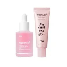 medicubeSun-ReadyGlow&UVShieldDuo:Ultra-LightSalmonPDRNSerumandCollagenGlowSunscreenSPF50 | Hidratação Leve e Proteção U