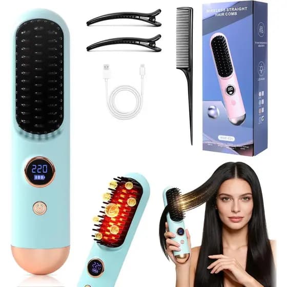 Escova Alisadora de Cabelo 2026, Escova Alisadora de Cabelo Sem Fio para Cabelos Curtos, Mini Escova Alisadora Portátil
