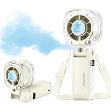 Ventilador Portátil 2 em 1 com Névoa Hidratante e Resfriamento a Gelo, Ventilador Mini Sem Fio Recarregável de Alta Velo