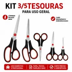 Kit 5/3 Tesoura Multiuso Afiada Aço Inoxidável Laminado Cozinha Costura Profisional