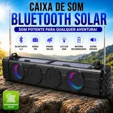 Soundbar Bluetooth Portátil com Energia Solar e Luzes Coloridas – Design Elegante para Uso em Mesa e ao Ar Livre
