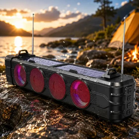 Caixa de Som Bluetooth Soundbar com Luz LED RGB, Alto-Falante Solar Portátil para Mesa e Outdoor, Som Estéreo com Graves