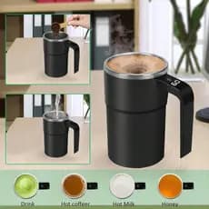 Caneca Misturadora Automática com Tampa à Prova de Derramamento e Display LED em Aço Inoxidável 304 Recarregável para