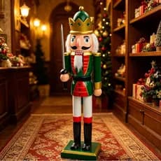 2026 nova chegada 38cm quebra-nozes de madeira vermelho branco pés tambor rei enfeites de natal decoração para casa