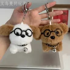 Óculos bonitos filhote de cachorro pingente brinquedo de pelúcia boneca saco dos desenhos animados ornamentos chaveiro b