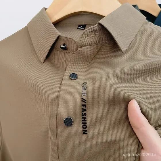 Camisa Polo Masculina de Manga Curta em Tecido Waffle de Alta Qualidade para o Verão de 2025, Camisa Polo de Seda Ge IHB
