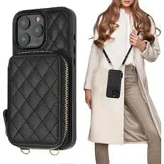 Capa Carteira Transversal Bocasal para iPhone 16 Pro Max, Capa Protetora com Bloqueio RFID em Couro PU com Zíper, Capa T