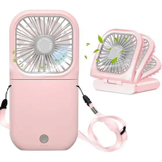 Ventilador pessoal recarregável com cordão, ventilador portátil de mão dobrável de 0 a 180 graus. ° Ventilador de bolso