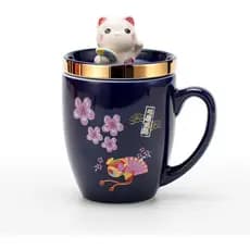 Conjunto de Caneca para Amantes de Gatos com Tampa, Caneca de Café de Cerâmica 3D, Canecas de Café Criativas com Tema de