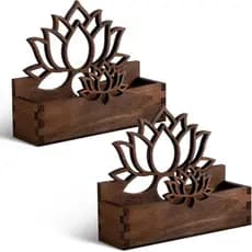 Qunclay 2 Unidades Porta-Cartões de Visita em Forma de Flor de Lótus, Porta-Cartões de Visita Decorativos de Madeira par