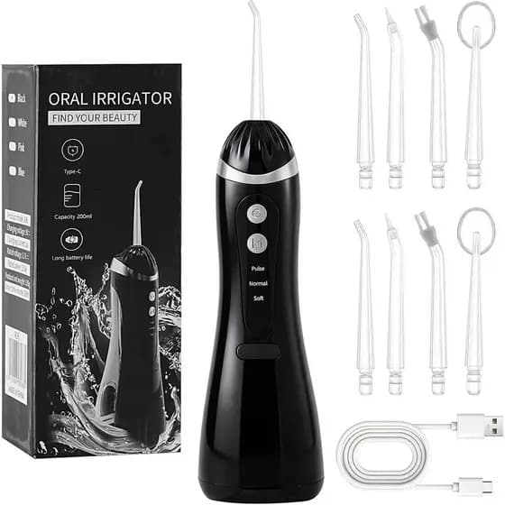 Irrigador Oral Sem Fio para Limpeza de Dentes, Gengivas, Aparelhos Ortodônticos, Cuidados Dentais, 200ML, Portátil, 3 Mo