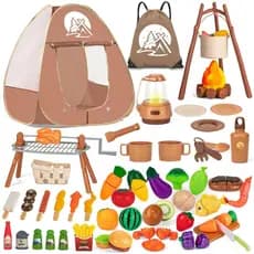 Conjunto de 80 Peças de Brinquedos de Camping para Crianças com Tenda de Brincar, Brinquedos de Fogueira, Conjunto de Ch